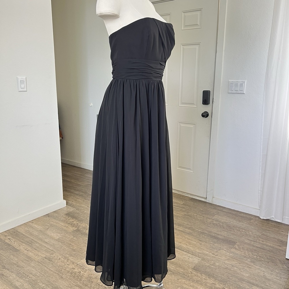Alfred Angelo Black Strapless Ruched Chiffon Formal Gown Dress Size 10 goth glam